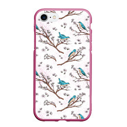Чехол iPhone 7/8 матовый Птички весной на ветках Сакуры, цвет: 3D-малиновый