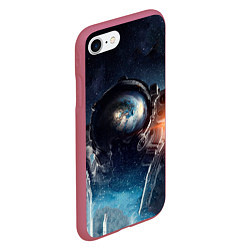 Чехол iPhone 7/8 матовый Космонавт, цвет: 3D-малиновый — фото 2