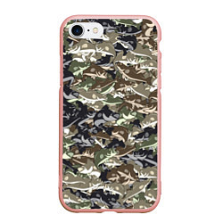 Чехол iPhone 7/8 матовый Камуфляж для рыбака, цвет: 3D-светло-розовый