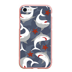 Чехол iPhone 7/8 матовый Акулы, цвет: 3D-светло-розовый