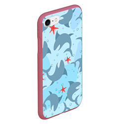 Чехол iPhone 7/8 матовый Акулы паттерн, цвет: 3D-малиновый — фото 2