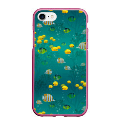 Чехол iPhone 7/8 матовый Подводный мир Рыбки, цвет: 3D-малиновый