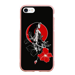 Чехол iPhone 7/8 матовый Девушка-кошка-самурай, цвет: 3D-светло-розовый