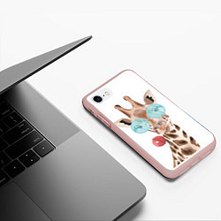 Чехол iPhone 7/8 матовый Жираф в очках, цвет: 3D-светло-розовый — фото 2
