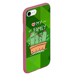 Чехол iPhone 7/8 матовый Милая семья кактусов, цвет: 3D-малиновый — фото 2
