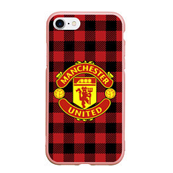 Чехол iPhone 7/8 матовый Манчестер Юнайтед фон в клетку