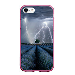 Чехол iPhone 7/8 матовый Молнии, цвет: 3D-малиновый