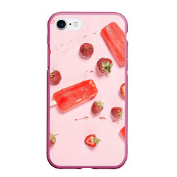Чехол iPhone 7/8 матовый Мороженое и клубника, цвет: 3D-малиновый