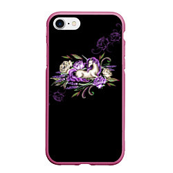 Чехол iPhone 7/8 матовый Единорог среди роз, цвет: 3D-малиновый