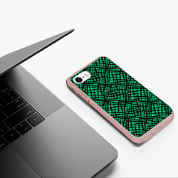 Чехол iPhone 7/8 матовый Абстрактный зелено-черный узор, цвет: 3D-светло-розовый — фото 2