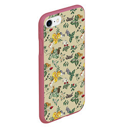 Чехол iPhone 7/8 матовый Зайчики с Цветочками, цвет: 3D-малиновый — фото 2