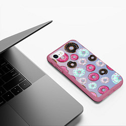 Чехол iPhone 7/8 матовый Пончики, цвет: 3D-малиновый — фото 2