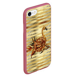 Чехол iPhone 7/8 матовый Золотой фламинго и цветок, цвет: 3D-малиновый — фото 2