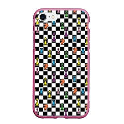 Чехол iPhone 7/8 матовый Яркая шахматная доска, цвет: 3D-малиновый