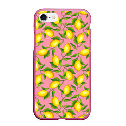 Чехол iPhone 7/8 матовый Лимоны паттерн, цвет: 3D-малиновый