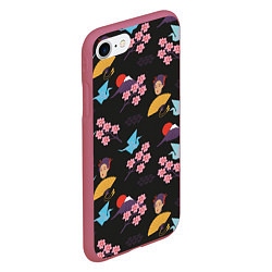 Чехол iPhone 7/8 матовый Япония паттерн, цвет: 3D-малиновый — фото 2