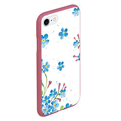 Чехол iPhone 7/8 матовый Букет голубых цветов, цвет: 3D-малиновый — фото 2