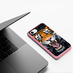 Чехол iPhone 7/8 матовый Амурский тигр в ночи, цвет: 3D-баблгам — фото 2