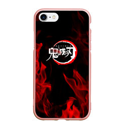 Чехол iPhone 7/8 матовый Клинок рассекающий демонов пламя, цвет: 3D-светло-розовый