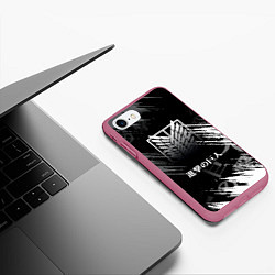 Чехол iPhone 7/8 матовый Attack on titan: Pattern, цвет: 3D-малиновый — фото 2