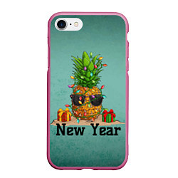 Чехол iPhone 7/8 матовый Праздничный ананас, цвет: 3D-малиновый