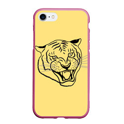 Чехол iPhone 7/8 матовый Тигр на золотом фоне, цвет: 3D-малиновый