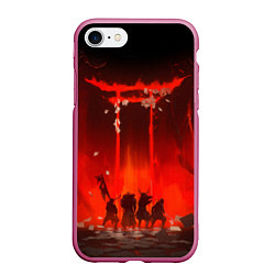 Чехол iPhone 7/8 матовый GHOST OF TSUSHIMA САМУРИ В ОГНЕ, цвет: 3D-малиновый