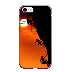 Чехол iPhone 7/8 матовый СКАЛОЛАЗЫ В ЗАКАТЕ, цвет: 3D-малиновый