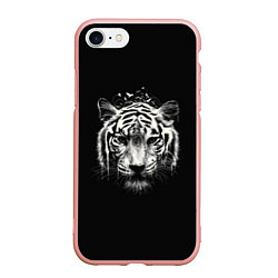Чехол iPhone 7/8 матовый Черно-Белый Тигр Head, цвет: 3D-светло-розовый