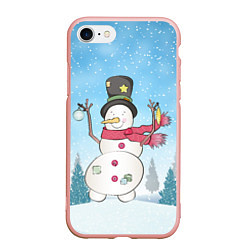 Чехол iPhone 7/8 матовый Снеговик в снежном дворике