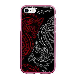 Чехол iPhone 7/8 матовый БЕЛО КРАСНЫЙ ДРАКОН RED WHITE DRAGON, цвет: 3D-малиновый