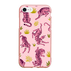 Чехол iPhone 7/8 матовый Розовые тигры паттерн