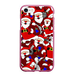 Чехол iPhone 7/8 матовый Толпа Дедов Морозов, цвет: 3D-малиновый