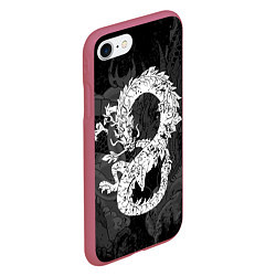 Чехол iPhone 7/8 матовый Белый Дракон Гранж White Dragon, цвет: 3D-малиновый — фото 2
