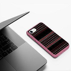 Чехол iPhone 7/8 матовый НОВОГОДНИЙ ПАТТЕРН SWEATER, цвет: 3D-малиновый — фото 2