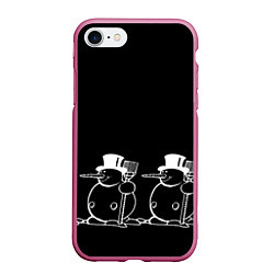 Чехол iPhone 7/8 матовый Снеговик на черном фоне, цвет: 3D-малиновый