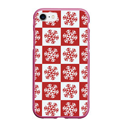 Чехол iPhone 7/8 матовый Шахматные Снежинки, цвет: 3D-малиновый
