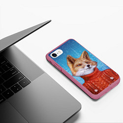 Чехол iPhone 7/8 матовый НОВОГОДНИЙ ЛИС CHRISTMAS FOX, цвет: 3D-малиновый — фото 2