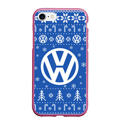 Чехол iPhone 7/8 матовый Volkswagen Новогодний, цвет: 3D-малиновый