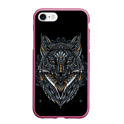 Чехол iPhone 7/8 матовый ЭТНИЧЕСКАЯ ЛИСА FOX ABSTRACT, цвет: 3D-малиновый