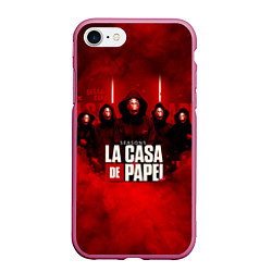 Чехол iPhone 7/8 матовый БУМАЖНЫЙ ДОМ - LA CASA DE PAPEL - BELLA CIAO, цвет: 3D-малиновый