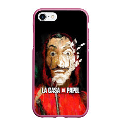 Чехол iPhone 7/8 матовый БУМАЖНЫЙ ДОМ РИСУНОК - LA CASA DE PAPEL BELLA CIAO, цвет: 3D-малиновый