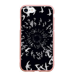 Чехол iPhone 7/8 матовый Веер птиц, цвет: 3D-светло-розовый