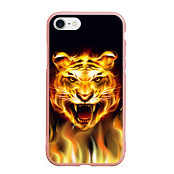 Чехол iPhone 7/8 матовый Тигр В Пламени, цвет: 3D-светло-розовый