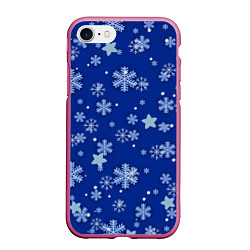 Чехол iPhone 7/8 матовый Снежинки, цвет: 3D-малиновый