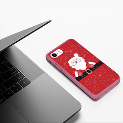 Чехол iPhone 7/8 матовый Санта Клаус со снежинками, цвет: 3D-малиновый — фото 2