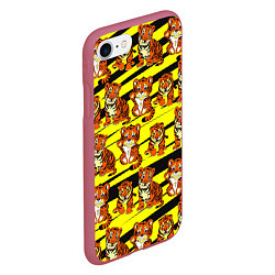 Чехол iPhone 7/8 матовый Няшные Тигрята, цвет: 3D-малиновый — фото 2