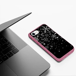 Чехол iPhone 7/8 матовый Снежинки - С Новый год, цвет: 3D-малиновый — фото 2