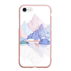 Чехол iPhone 7/8 матовый Разноцветные пастельные оттенки гор в отражении во, цвет: 3D-светло-розовый