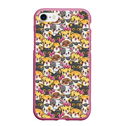 Чехол iPhone 7/8 матовый Котики Много котиков!, цвет: 3D-малиновый